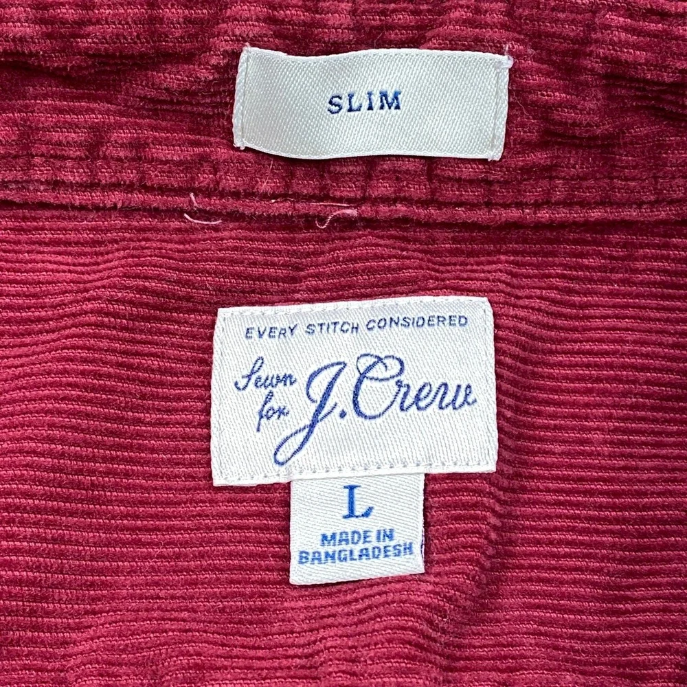 J. Crew Corduroy Work Shirt Mens L Slim Heritage Cotton Chest Pockets Burgundy